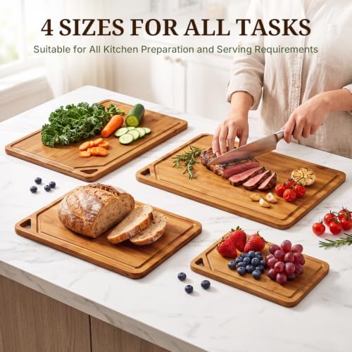 GASHELL Bamboo Cutting Board Set with Beeswax Coating for