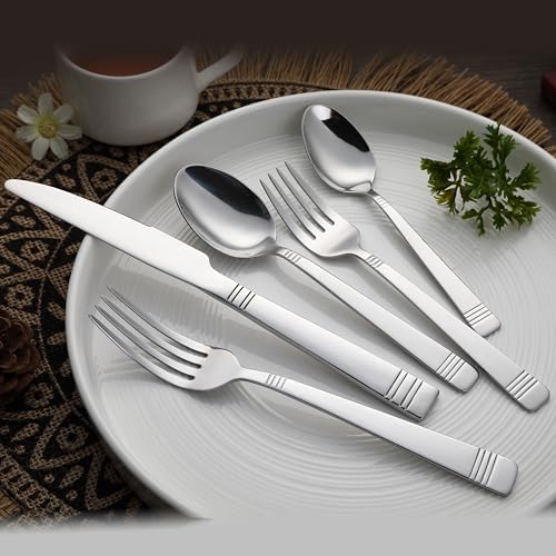 Amazon Basics Silverware, 20-Piece Stainless Steel Flatware Set