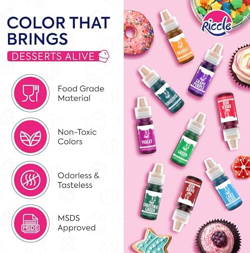 Riccle Food Coloring for Baking - 26 Bright Food Coloring Liquid Set