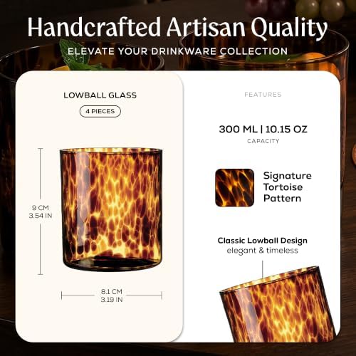 Joseph Sedgh Collection Tortoise Shell DOF Lowball Glass Set of 4