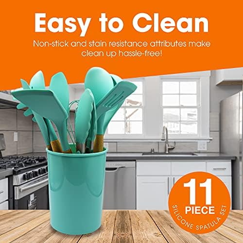 Cheer Collection Silicone Spatula Set, 12 Piece, Aqua