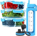 Glass Meal Prep Containers 35 oz & Glass Water Bottle Time Marker 32oz