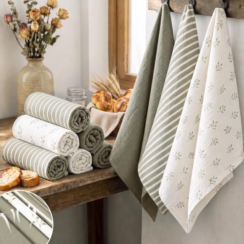 Batiyeer 6 Pcs Sage Green Cotton Tea Towel for Baking Sourdough Bread