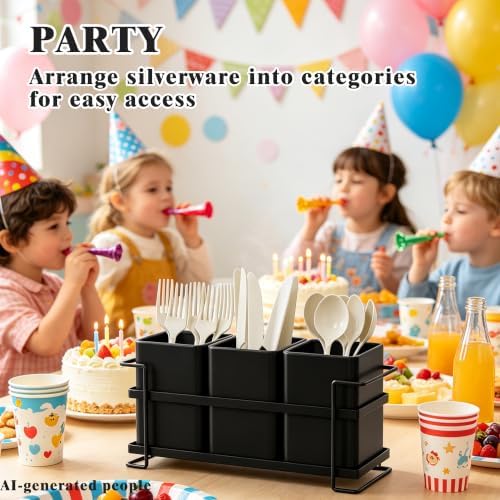 Ewaiira Metal Silverware Caddy, 3 Compartments