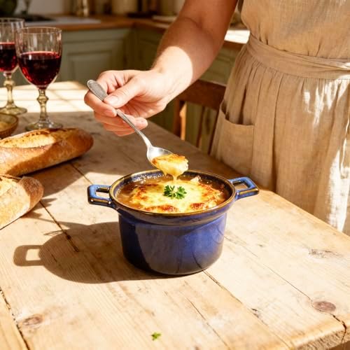 Mini Cocotte Set, Ceramic Serving Tureen, Blue, 16.9 OZ, Set of 2