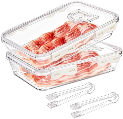 Okllen 2 Pack Bacon Container for Refrigerator, Plastic Cheese & Deli
