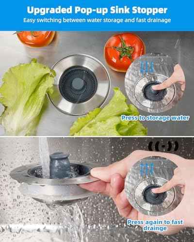 Hibbent 3-in-1 Kitchen Sink Drain Strainer, Chrome