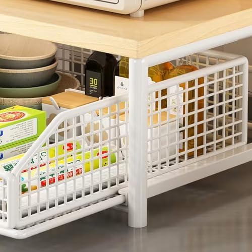 Kitchen Countertop Organizer with Drawer and Wire Basket, 2-Layer