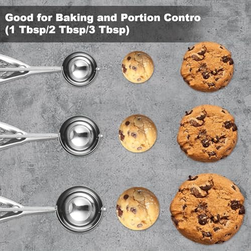 3Pcs Ice Cream Scoop, Cookie Scoops, Stainless Steel Cookie Scooper