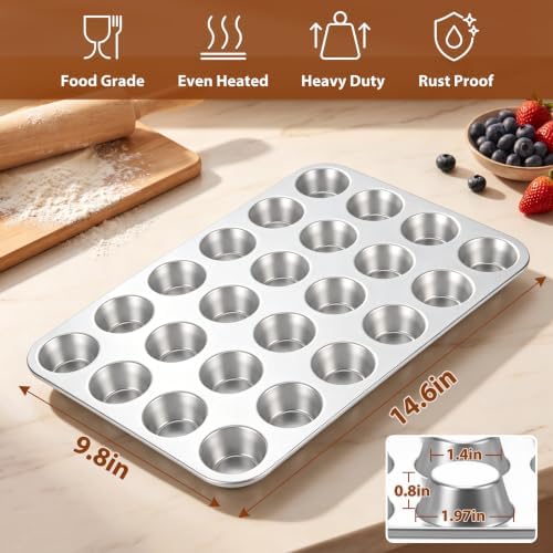 E-far Mini Muffin Pan Tin, 24-Cup Stainless Steel Mini Cupcake Pan