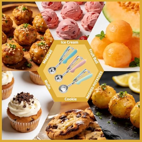 Cookie Scoop Set of 3, 18/8 Stainless Steel Cookie Dough Scoops with