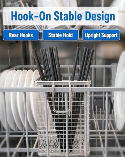 Dishwasher Chopstick Basket with Hook, 304 Stainless Steel