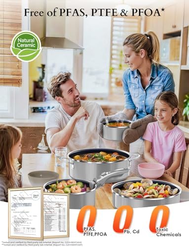 DUXANO Ceramic Pots and Pans Set Non Stick, 2026 Upgraded Hybrid Frypan, 1.5&2 QT Saucepans with Lid, Oil-less Cooking, PFAS Free Non Toxic, Induction Ready,Oven&Dishwasher Safe,Removable Handle,12PC