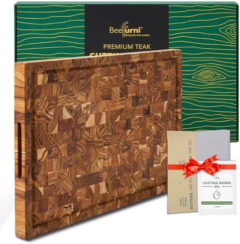 BEEFURNI Teak End Grain Cutting Board, 24 x 17 x 1.5 Inches