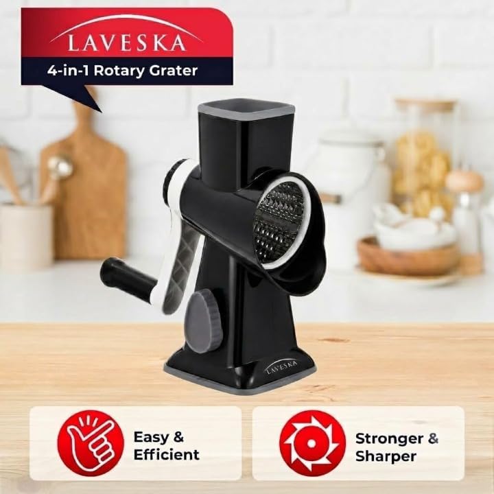 Rotary Cheese Grater, 4-in-1, Black