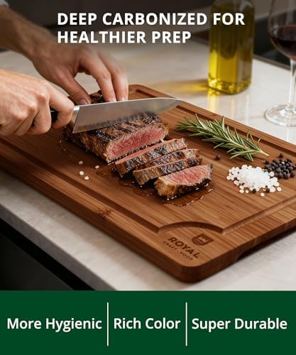ROYAL CRAFT WOOD Premium Cutting Board Set – Carbonized Bamboo &