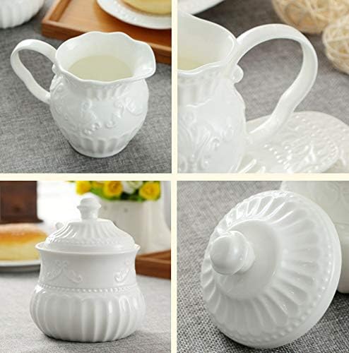 FUYU Relief White Ceramic Creamer and Sugar Bowl Set Coffee Serving