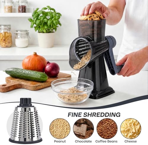 Rotary Cheese Grater, Hand Crank, 3-Blade