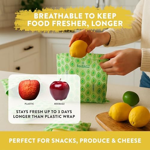 BeeBAGZ Beeswax Wrap Storage Bags, 2-Pack, 8.5 x 6.5-Inch