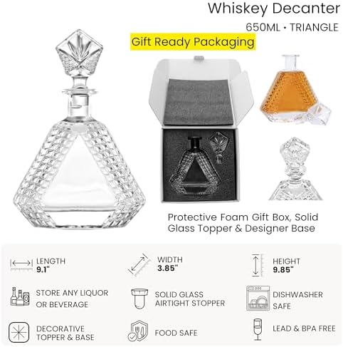 Personalized Triangle Whiskey Decanter Set – 650ml Engraved Liquor