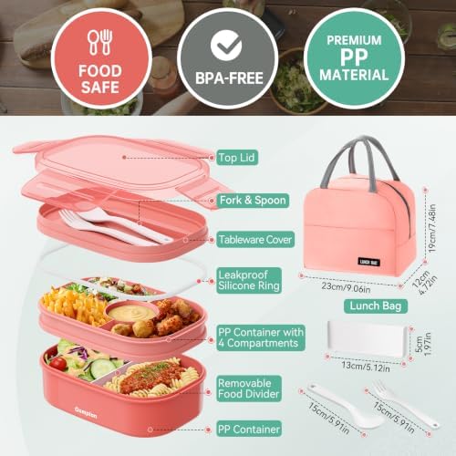 2 Layers Bento Box, All-in-One Stackable Lunch Container with