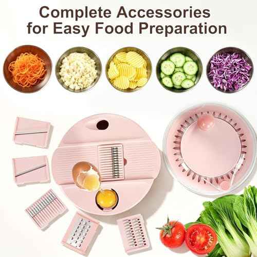 Stainless Steel Salad Spinner Large, Vegetables Fruits Wash Bowl with Strainer, Lettuce Spinner Dryer with Lid and 5 Blades Slicer, Egg Yolk Strainer, Shredder for Efficient Salad Preparation 5.3Qt