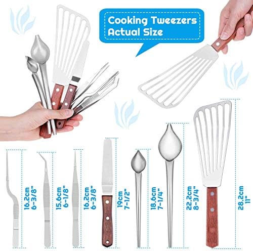 Cridoz 7 Pcs Stainless Steel Kitchen Cooking Plating Tweezers Tongs