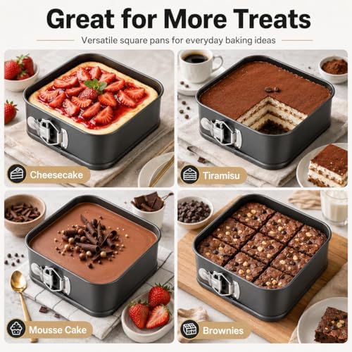 Square Springform Pan Set of 3, Nonstick 8/9/10 Inch