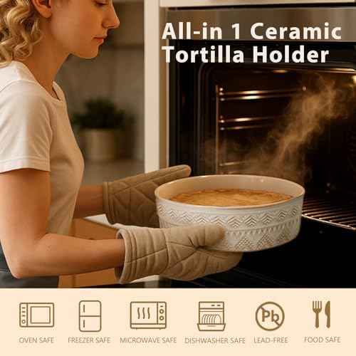 Ceramic Tortilla Warmer with Lid, 9 Inch Tortilla Holder