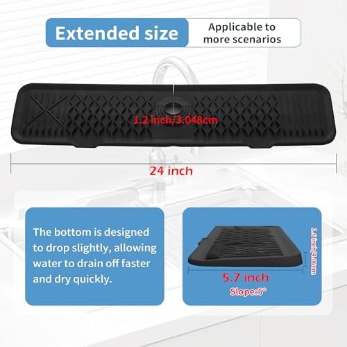 24inch Silicone Faucet Splash Guard Black Kitchen Sink Dish Drying