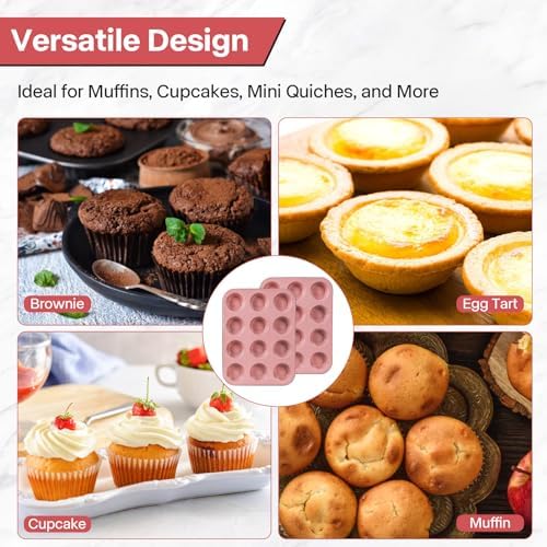 2-Pack Pink Nonstick Muffin Pans, 12-Cup Muffin Cake Pan, 5-Layer Free