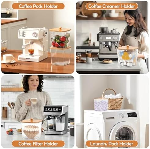 Coffee Pod Storage Containers with Bamboo Lid, BPA-Free Clear Coffee