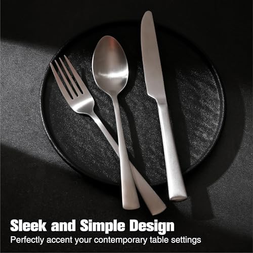 KINGSTONE Silverware Set for 8, 40-Piece 18/10 Stainless Steel Flatware Set,Forged Cutlery Set Matte Satin Finish, Dishwasher Safe