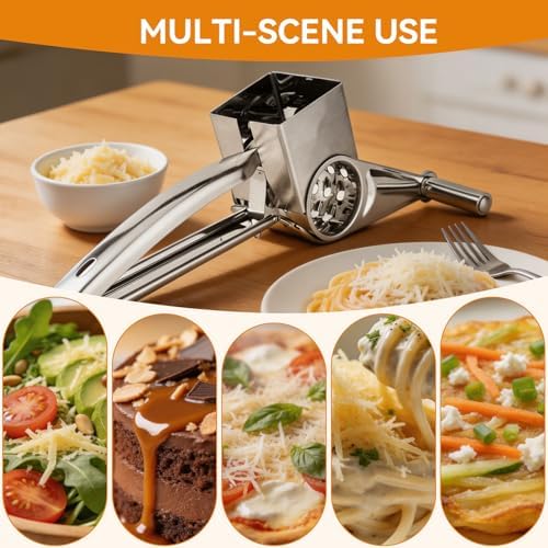 Stainless Steel Rotary Cheese Grater with 3 Drums