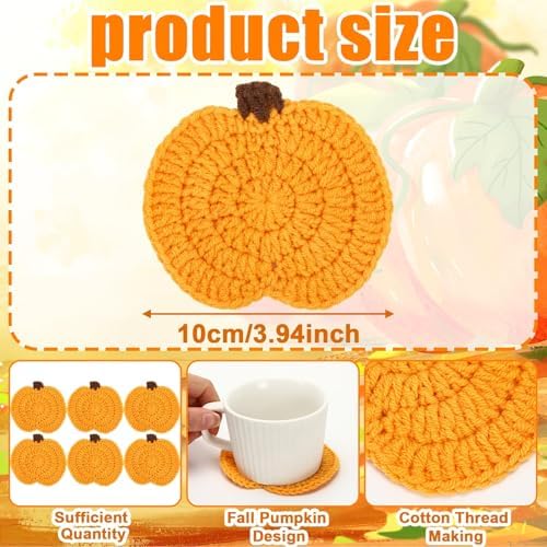 UPINS 6Pcs Pumpkin Crochet Coasters,Fall Themed Drinks Coasters Set