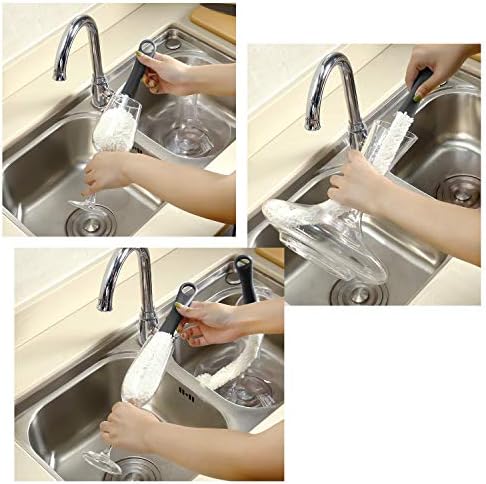 Boao 3 Pcs Decanter Cleaning Brush Set Wine Glass Bottle Beads,Black