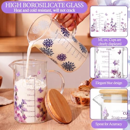 Zhehao Glass Measuring Cup, 16 oz/2 cup/500ml Easy to Read, Lilac