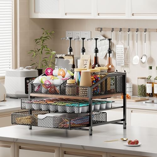 Coffee Bar Organizer for Countertop, Coffee Station Organizer with