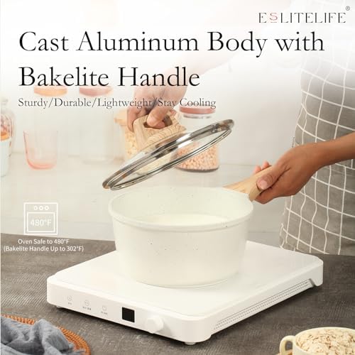 ESLITE LIFE Nonstick Sauce Pan with Lid, 1.5 QT Small Soup Pot