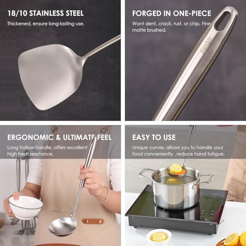 6 PCS All Metal Cooking Utensils Set - 18/10 Stainless Steel Kitchen