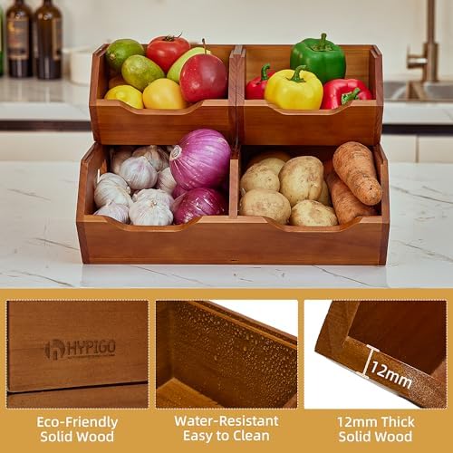 HYPIGO Wood Potato & Onion Storage Bin,2-tier Stackable Pantry