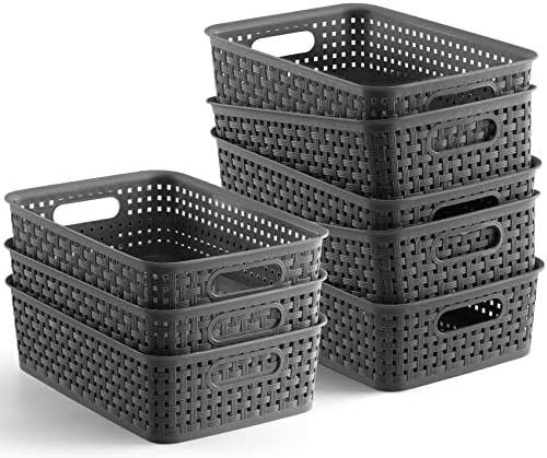 NETANY Plastic Storage Baskets, 8 Pack, Gray