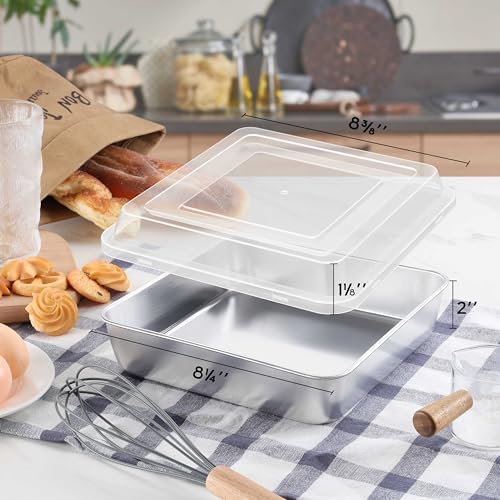 Onader 8x8 Inch Square Cake Baking Pan with Lid Set of 2