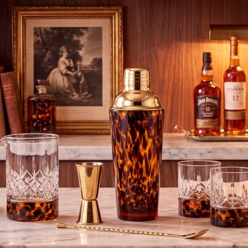 LemonRoad Tortoise Shell Cocktail Shaker 24 oz Martini Mixer Strainer