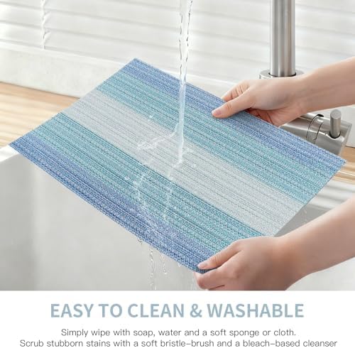 HeloHo Blue Placemats Set of 6,Stain-Resistant Kitchen Table Mats