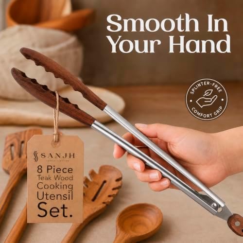 SANJH 8-Piece Teak Wooden Cooking Utensil Set