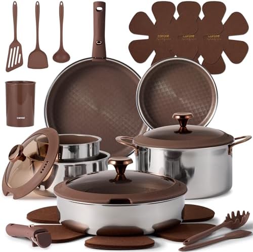 CAROTE 22pcs Hybrid Nonstick Pots and Pans Set, Stainless Steel