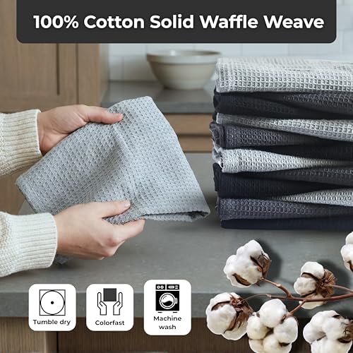 Kitchen Dish Cloths for Washing Dishes - Waffle Weave Cotton Dish Rag