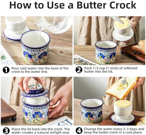 Butter Crock with Lid for Countertop, Ceramic French Butter Keeper