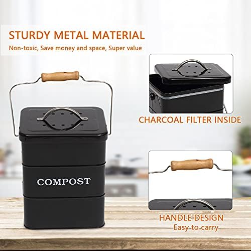 Carbon Steel Kitchen Countertop Compost Bin, 1 Gallon